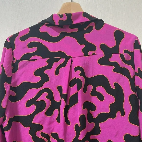 DIANE VON WOMEN PULLOVER BLOUSE PINK BLACK LONG SLEEVE 100 % SILK Sz 6 - Picture 4 of 9